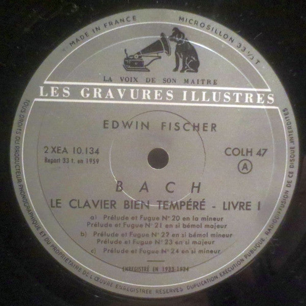 Edwin Fischer - Johann Sebastian Bach : Le Clavier Bien Tempéré - Livre 1 (LP, Album, Mono)