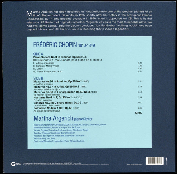 Frédéric Chopin, Martha Argerich : The Legendary 1965 Recording (LP, RE, RM, Gat)