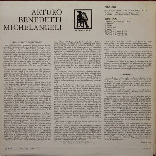 Arturo Benedetti Michelangeli, Ludwig van Beethoven, Baldassare Galuppi, Domenico Scarlatti : The Artistry Of Arturo Benedetti Michelangeli (LP, Album)