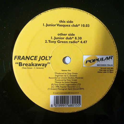 France Joli : Breakaway Volume 2 (Remix By Junior Vasquez) (12")