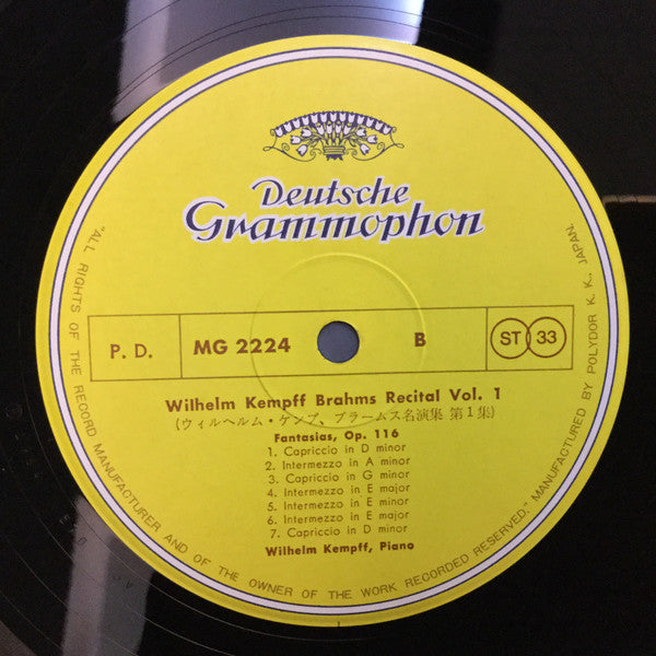 Wilhelm Kempff : Wilhelm Kempff Brahms Recital Vol.1 (LP)