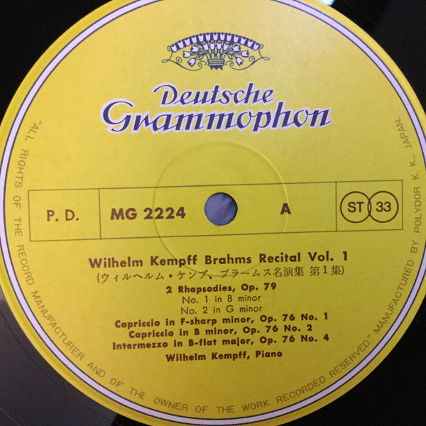 Wilhelm Kempff : Wilhelm Kempff Brahms Recital Vol.1 (LP)