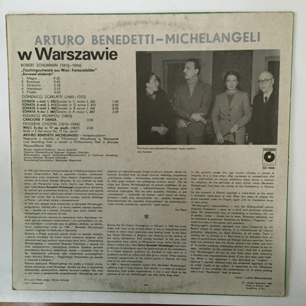 Arturo Benedetti Michelangeli : Arturo Benedetti Michelangeli W Warszawie (LP, Album, RM)