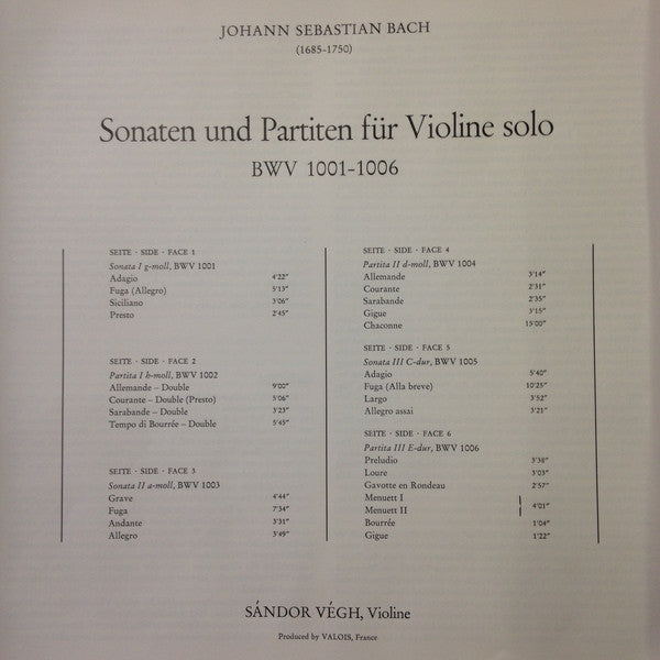 Johann Sebastian Bach, Sándor Végh : Sonaten Und Partiten Für Violine Solo (3xLP, RE + Box)