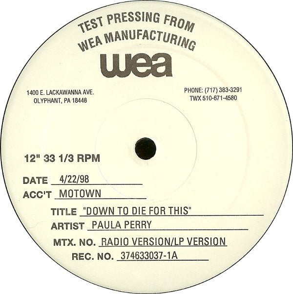 Paula Perry : Down To Die For This (12", TP)