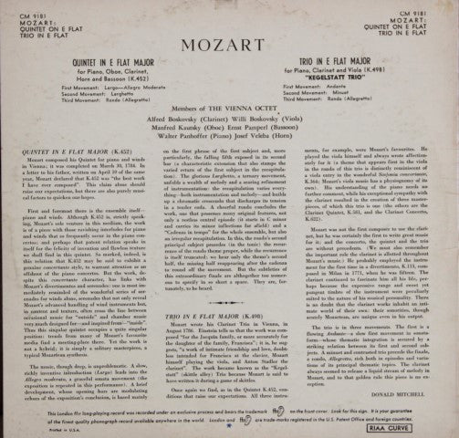 Wolfgang Amadeus Mozart, Wiener Oktett, Walter Panhoffer : Quintet In E Flat Major (LP, Comp)