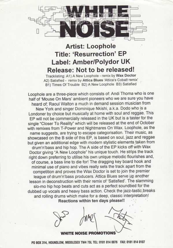 Loophole (2) : Resurrection EP (12", EP)