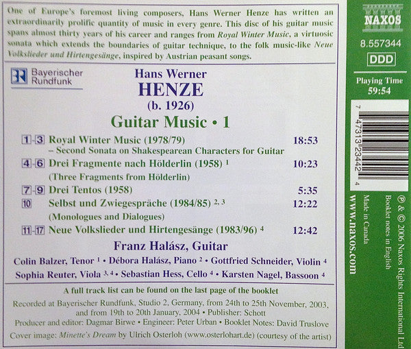 Hans Werner Henze – Franz Halász : Guitar Music • 1 (CD)