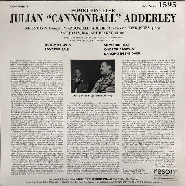 Cannonball Adderley : Somethin' Else (LP, Album, RE, RM, 180)