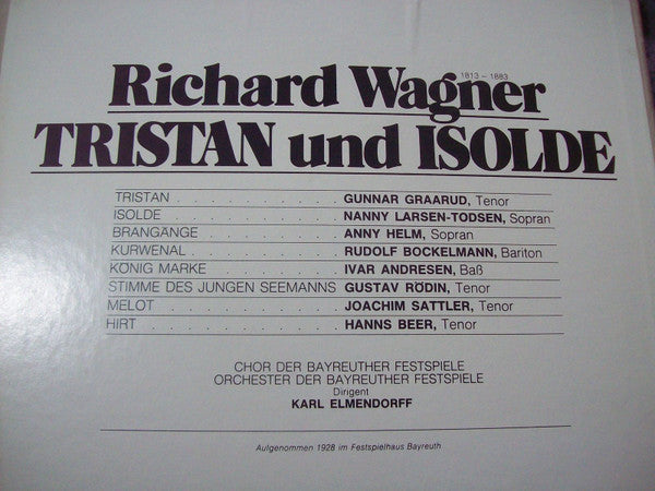 Richard Wagner -  Rudolf Bockelmann, Gunnar Graarud, Anny Helm, Ivar Andrésen, Nanny Larsen-Todsen, Karl Elmendorff : Tristan Und Isolde (3xLP, Mono, RE + Box)