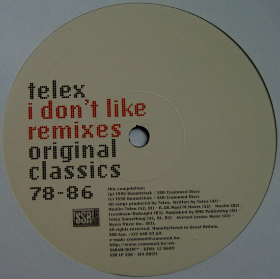 Telex : I Don't Like Remixes [Original Classics 78-86] (12", Comp)