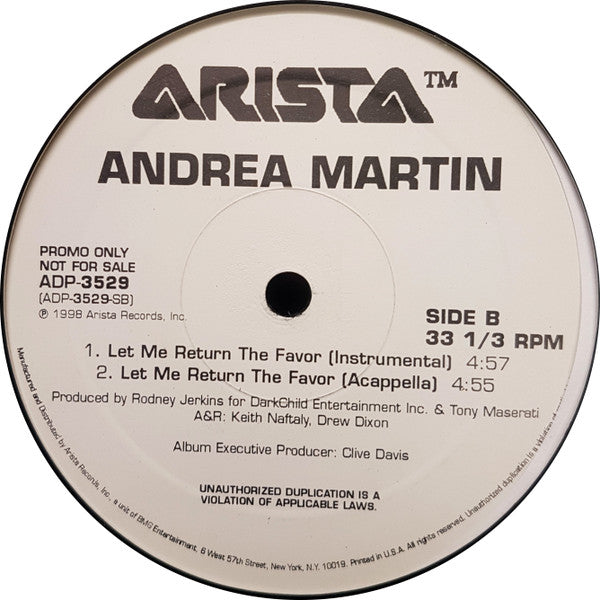 Andrea Martin : Let Me Return The Favor (12", Promo)