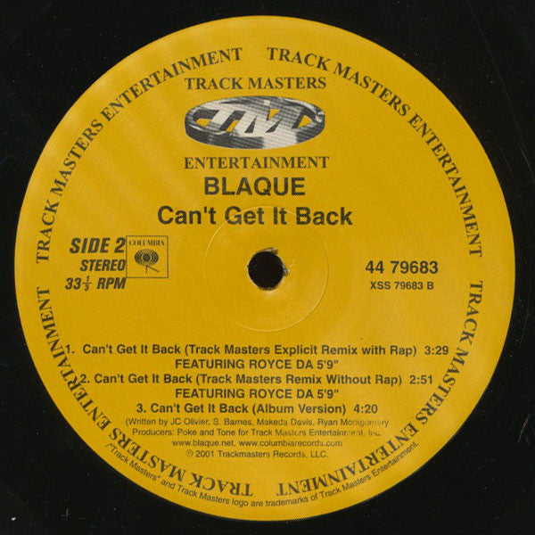 Blaque (2) Featuring Royce Da 5'9" : Can't Get It Back (Remix) (12", Single)