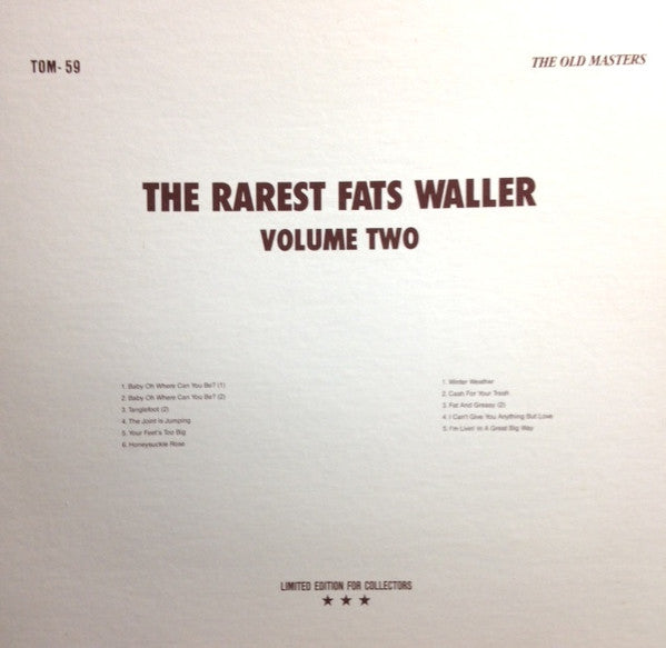 Fats Waller : The Rarest Fats Waller Volume Two (LP, Comp, Ltd)