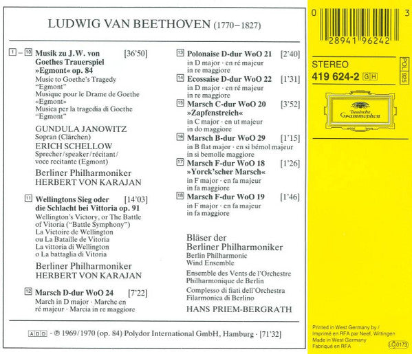 Ludwig van Beethoven – Berliner Philharmoniker, Herbert von Karajan : Egmont • Wellingtons Sieg = Wellington's Victory • Märsche = Military Marches (CD, Comp, RM)