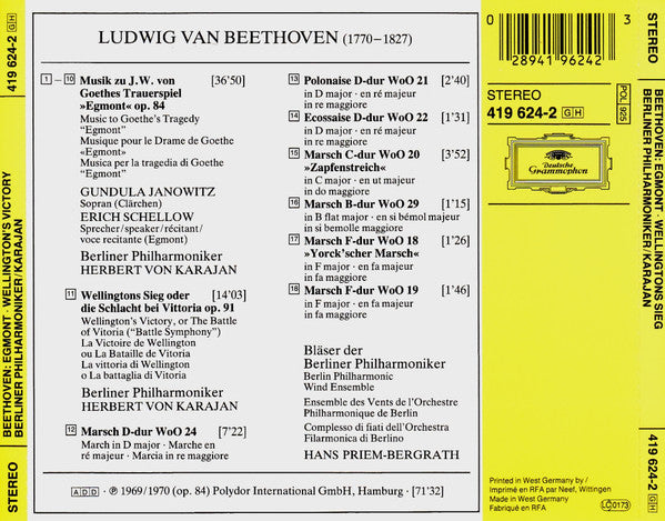 Ludwig van Beethoven – Berliner Philharmoniker, Herbert von Karajan : Egmont • Wellingtons Sieg = Wellington's Victory • Märsche = Military Marches (CD, Comp, RM)