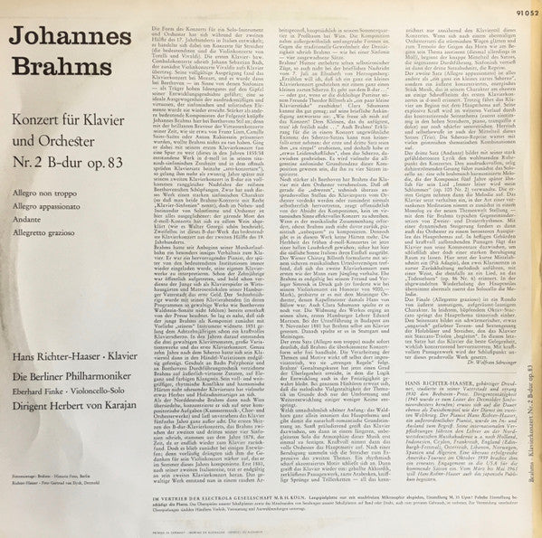 Johannes Brahms, Hans Richter-Haaser, Berliner Philharmoniker, Herbert von Karajan : Brahms: 2. Klavierkonzert B-Dur Op. 83 (LP, Album)