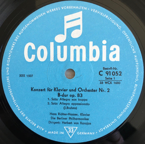 Johannes Brahms, Hans Richter-Haaser, Berliner Philharmoniker, Herbert von Karajan : Brahms: 2. Klavierkonzert B-Dur Op. 83 (LP, Album)