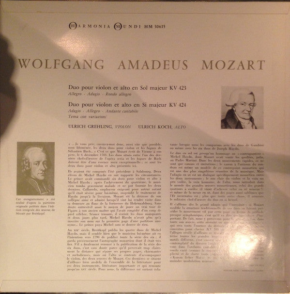 Wolfgang Amadeus Mozart - Ulrich Grehling, Ulrich Koch : Duos Pour Violon Et Alto (LP)