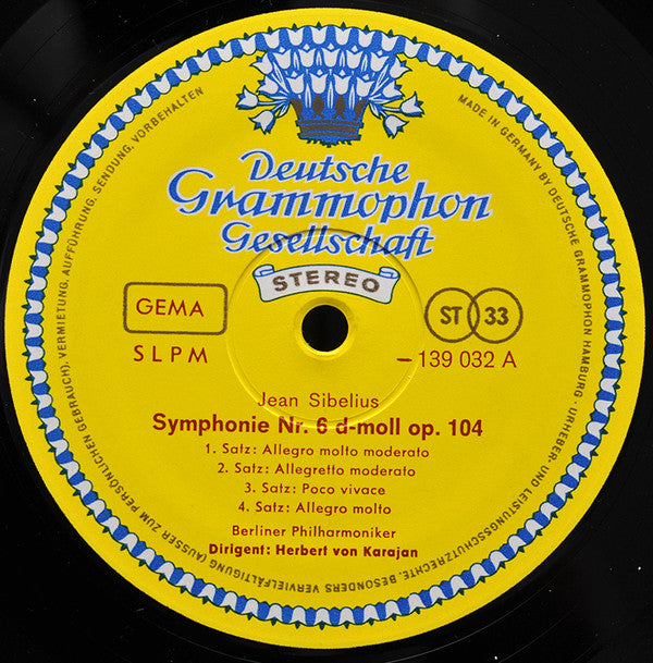 Jean Sibelius, Berliner Philharmoniker, Herbert von Karajan : Symphonien Nr.6 In D-Moll • Nr.7 In C-Dur (LP, Album)