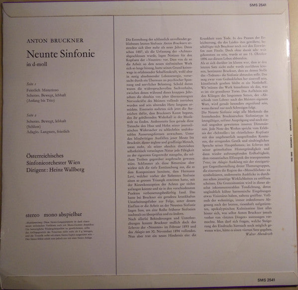 Bruckner*, Österreichisches Sinfonieorchester Wien* Dirigent Heinz Wallberg : Neunte Sinfonie In D-Moll (LP)