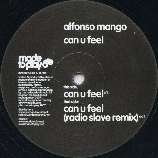 Alfonso Mango : Can U Feel (12")