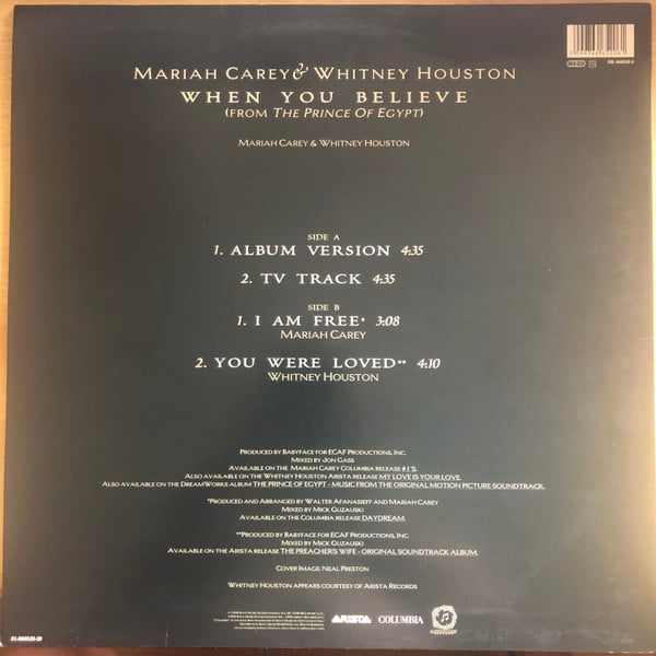 Mariah Carey & Whitney Houston : When You Believe (From The Prince Of Egypt) (12", Single)