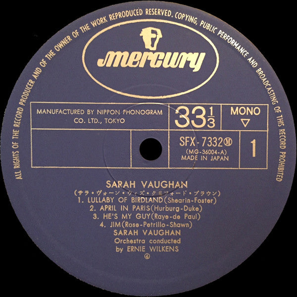 Sarah Vaughan : Sarah Vaughan (LP, Album, Mono, RE)