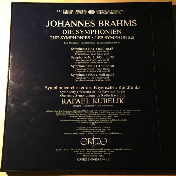 Johannes Brahms - Rafael Kubelik : Brahms The Four Symphonies (4xLP + Box)