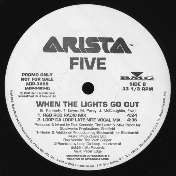 Five : When The Lights Go Out (12", Promo)