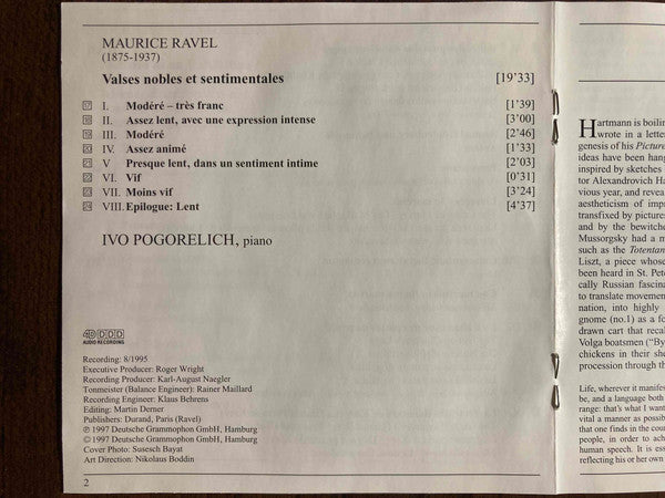 Modest Mussorgsky, Maurice Ravel, Ivo Pogorelich : Mussorgsky: Pictures At An Exhibition / Ravel: Valses Nobles Et Sentimentales (CD, Album)