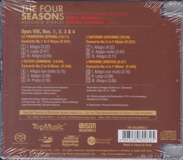 Antonio Vivaldi - Elmar Oliveira, Gerard Schwarz, The Los Angeles Chamber Orchestra : The Four Seasons (SACD, Hybrid, Album, S/Edition)